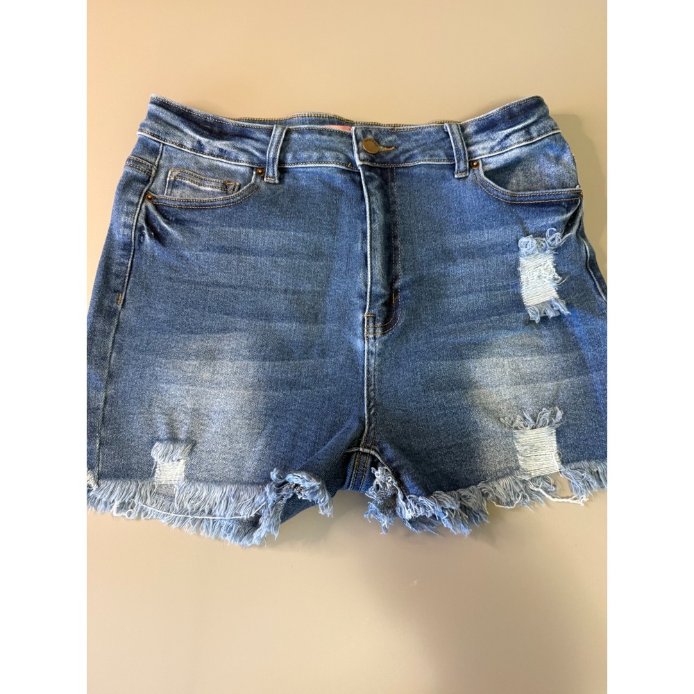 Bamboo Original Denim Distressed High Waisted Jean Shorts Medium Wash Size 15